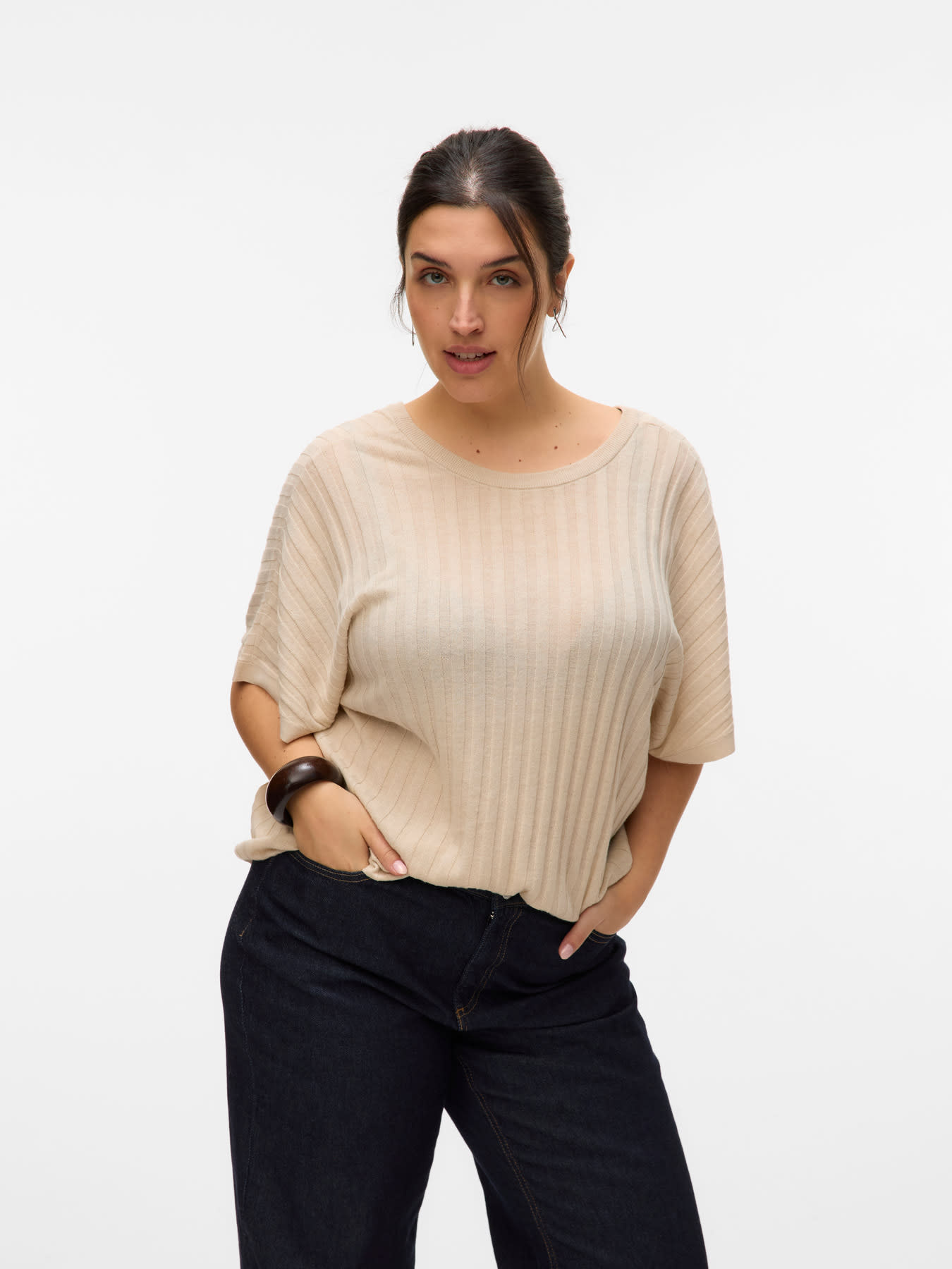 Vero Moda Curve VMCBARBADOS SS V-BACK PULLOVER GA CUR