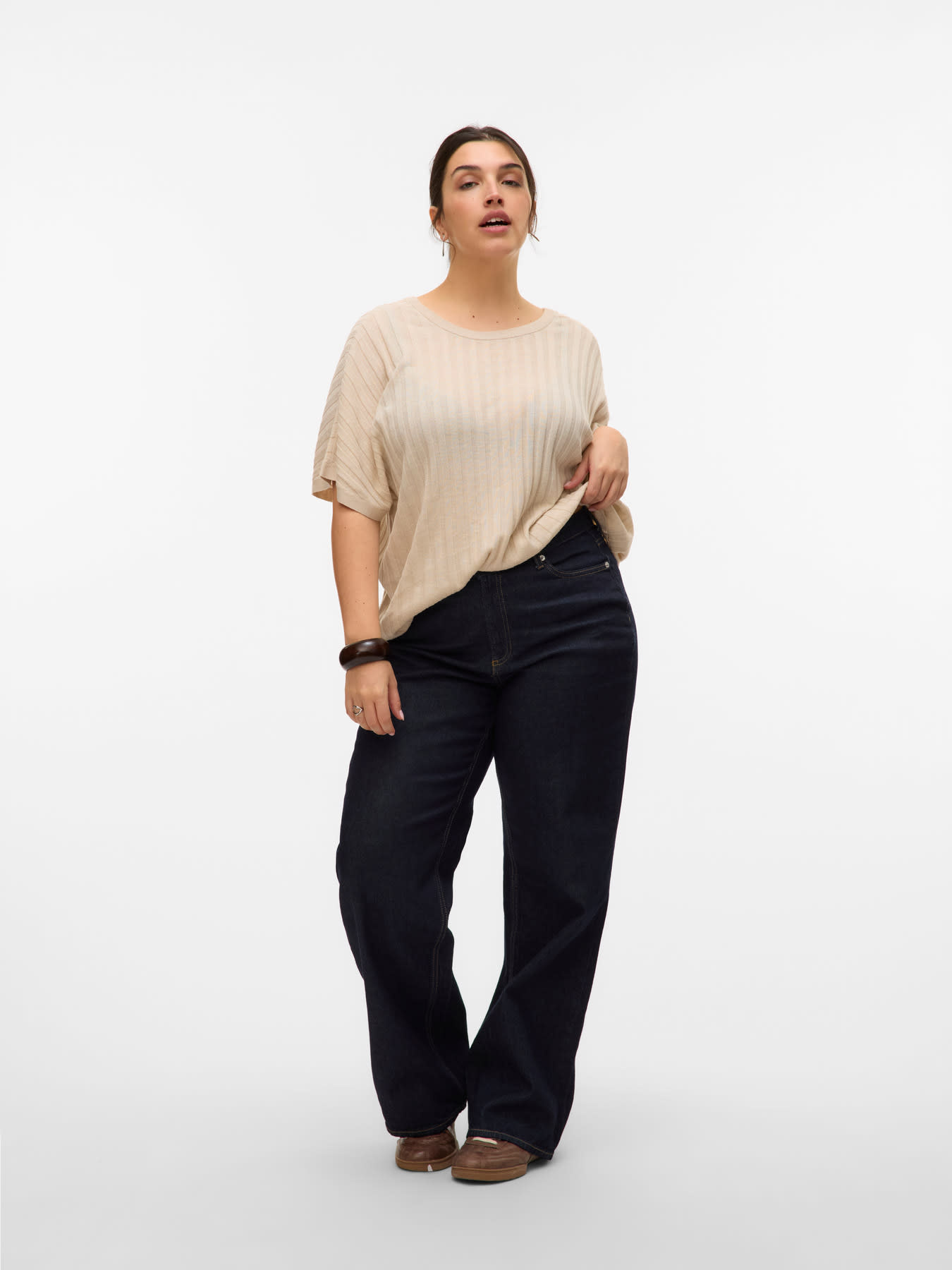 Vero Moda Curve VMCBARBADOS SS V-BACK PULLOVER GA CUR