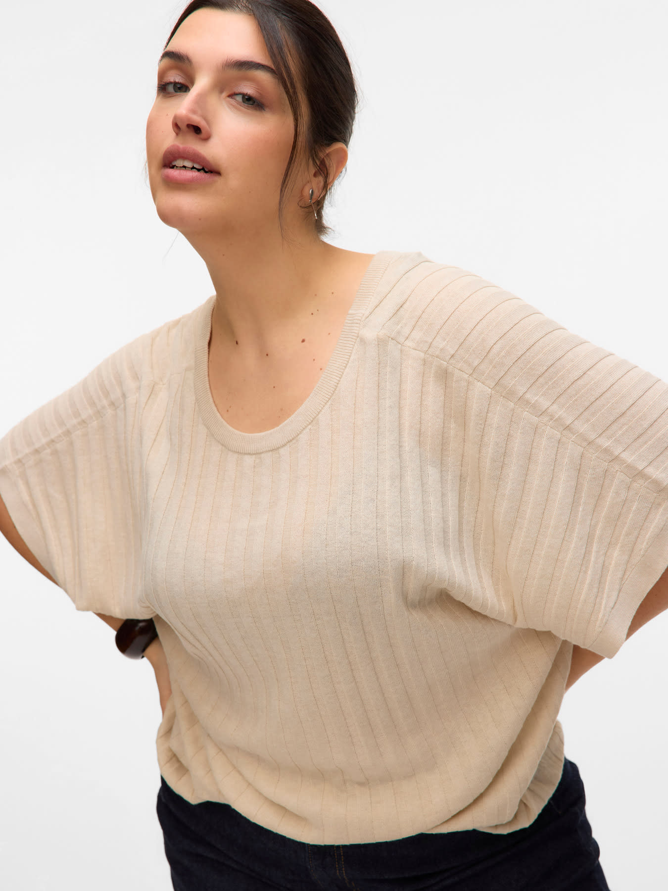 Vero Moda Curve VMCBARBADOS SS V-BACK PULLOVER GA CUR