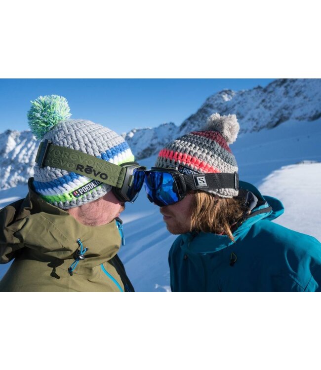 Skimuts - gehaakte muts - Beanie grijs, groen, wit en blauw - heren