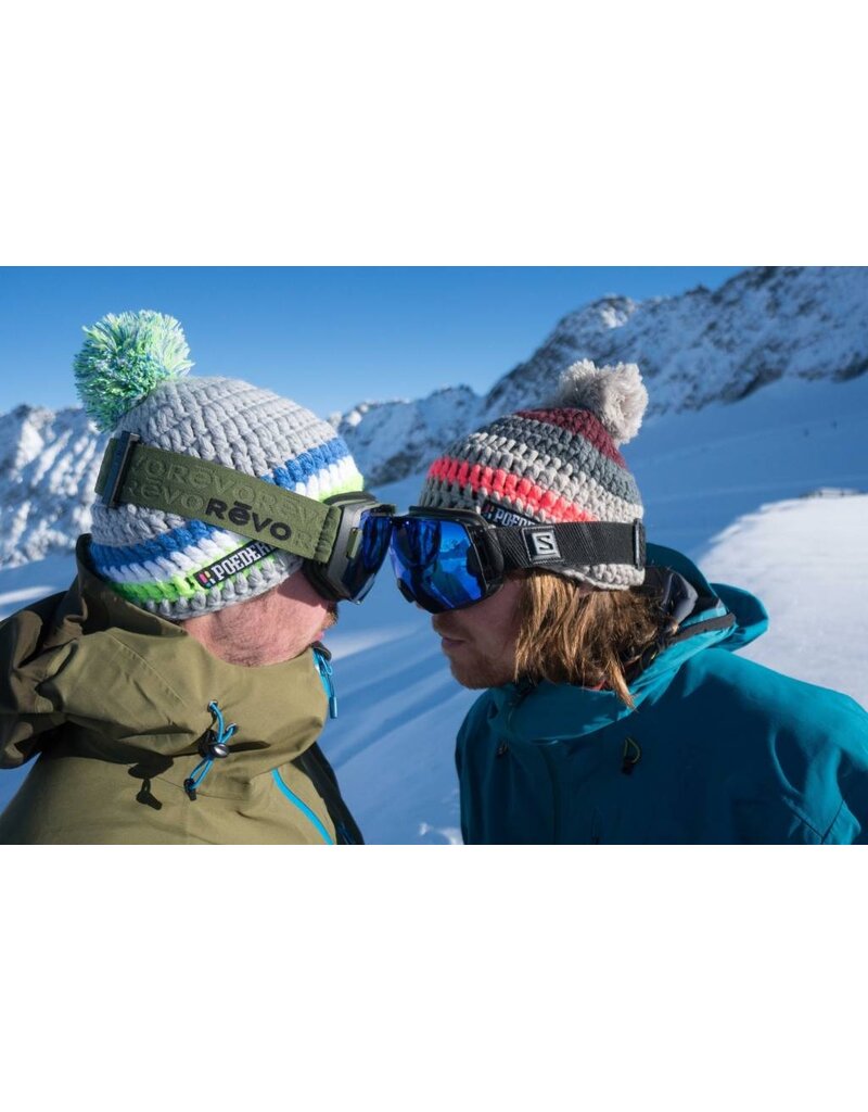 Skimuts - gehaakte muts - Beanie grijs, groen, wit en blauw - heren