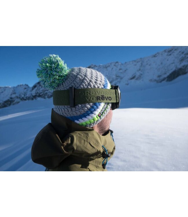 Skimuts - gehaakte muts - Beanie grijs, groen, wit en blauw - heren