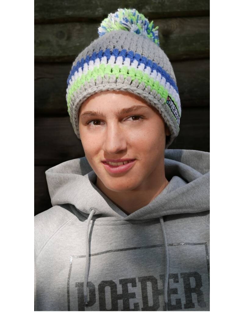 Ski hat - crochet hat - Beanie gray, green, white and blue - men