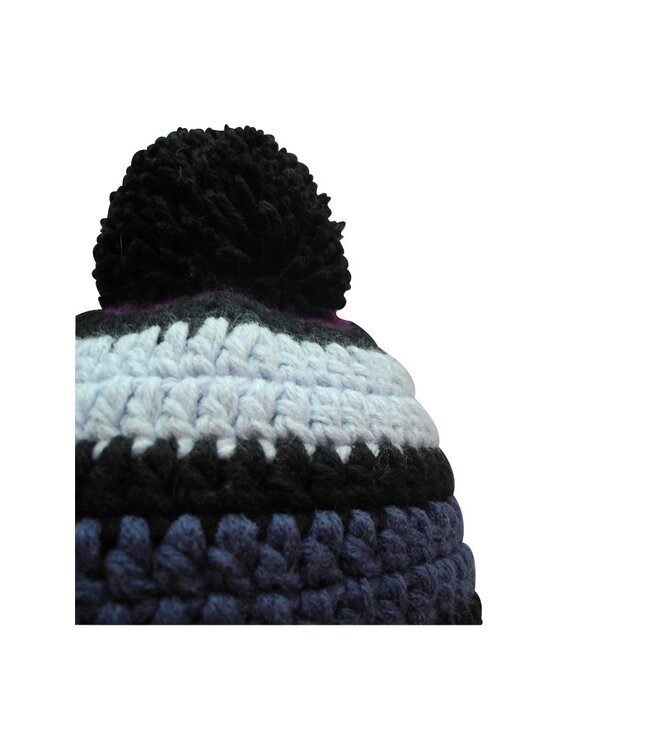 Poederbaas Donker gehaakte muts - grijs/paars/roze/zwart