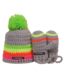 Colorful baby hat with gloves - gray / green / yellow / pink