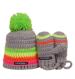 Colorful baby hat with gloves - gray / green / yellow / pink