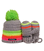 Bunte Babymütze mit Handschuhen - grau/grün/gelb/rosa