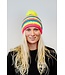 Poederbaas Short beanie with pompom - yellow/blue/pink