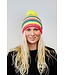 Poederbaas Short beanie with pompom - yellow/blue/pink
