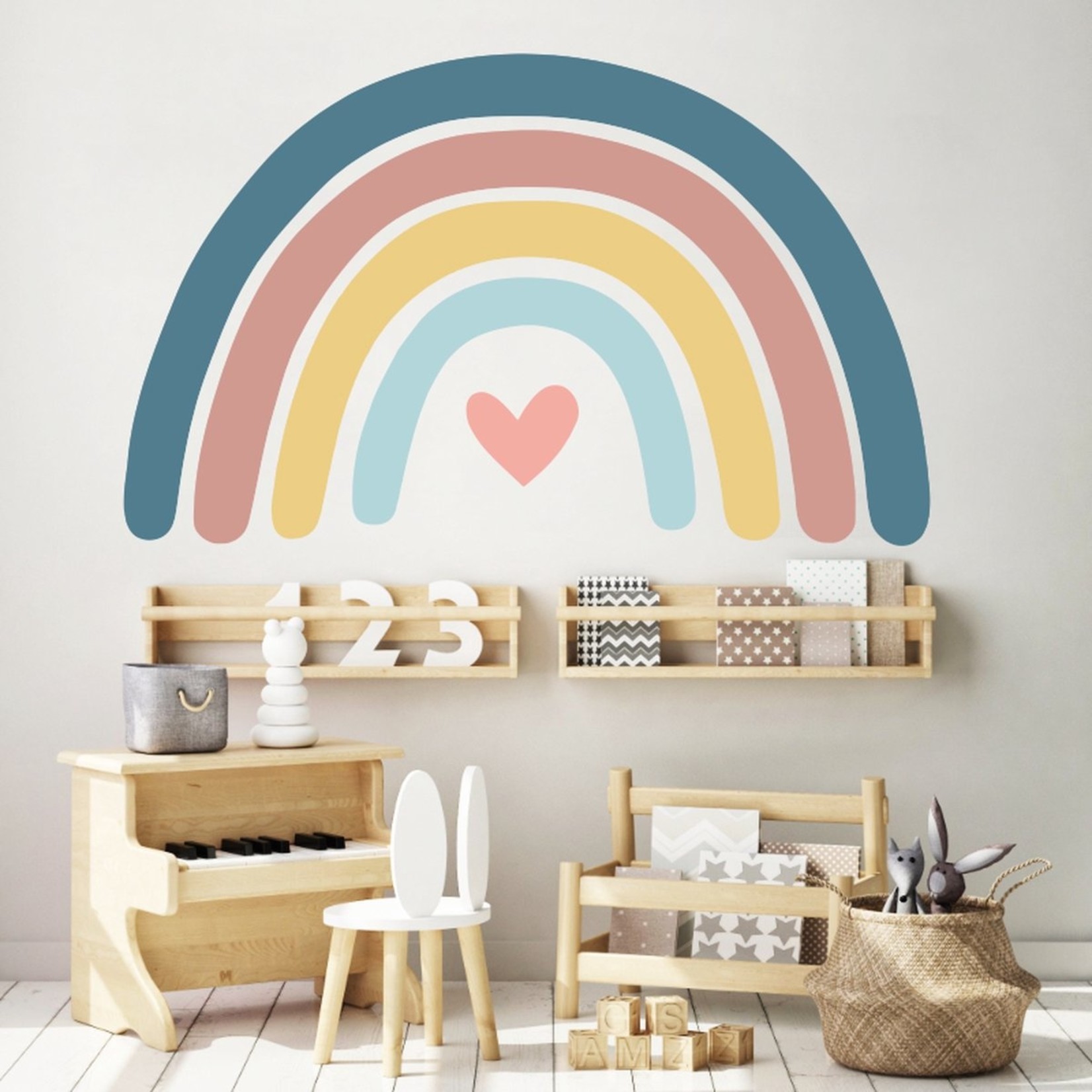 Alta Stickers Muursticker Regenboog Met Hartje Pastel kleuren