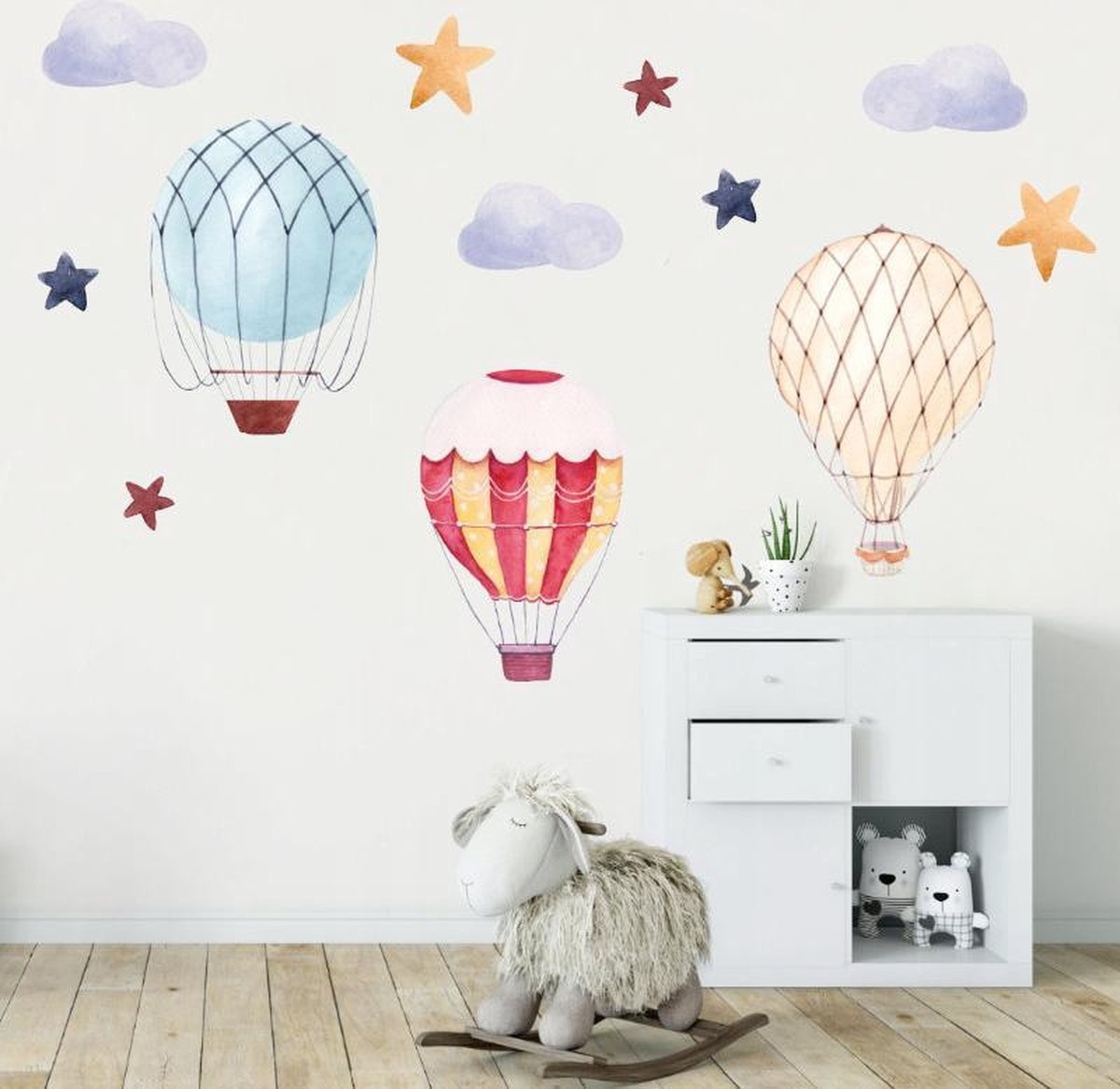 Muursticker Hete Luchtballonnen Met Sterren En Wolken Alta Stickers