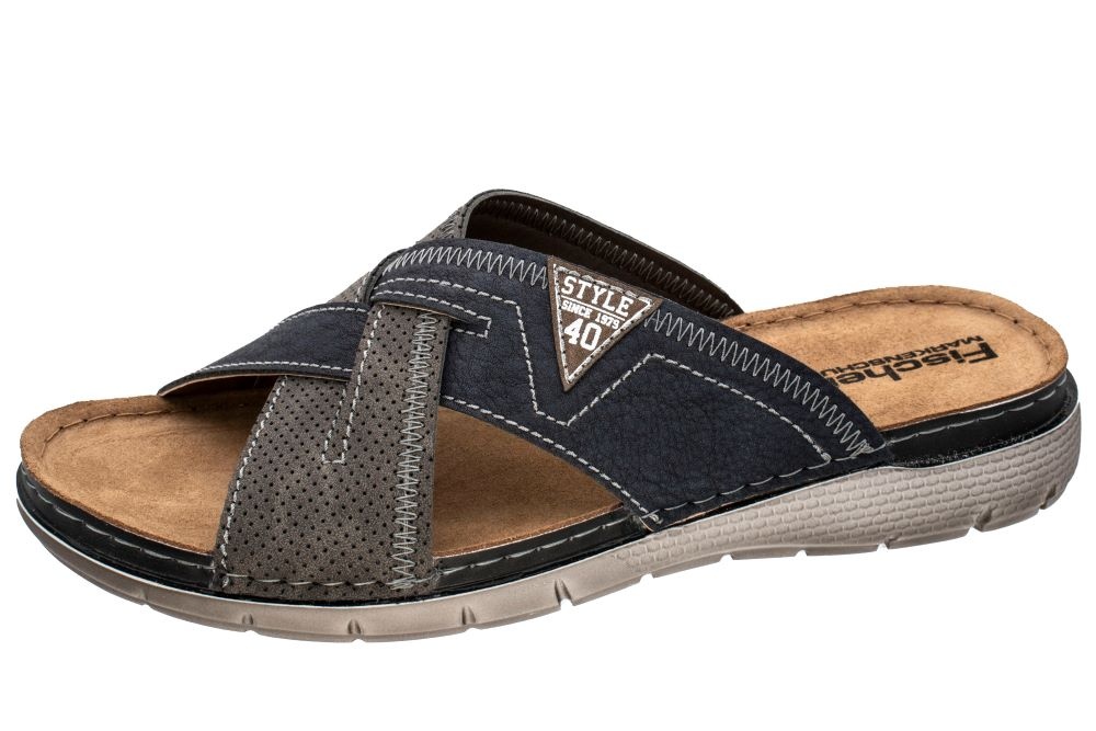 Heren Slippers Met Voetbed Fischer Heren Slippers Grau/Blau