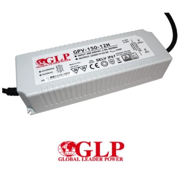 LED voeding 150W 12VDC 10A CV - Waterdicht IP67 - GLP GPV-150-12