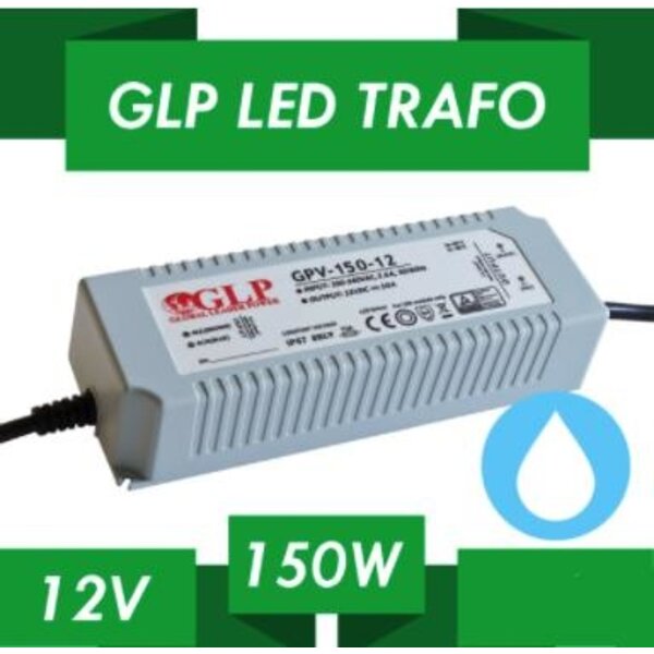GLP LED voeding  LED voeding 150W 12VDC 10A CV - Waterdicht IP67 - GLP GPV-150-12