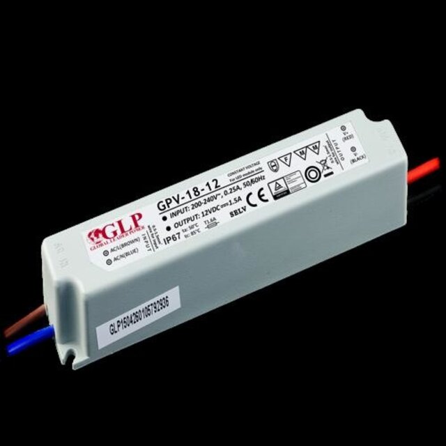 LED voeding 18W 12VDC 1,5A CV - Waterdicht IP67 - GLP GPV-18-12