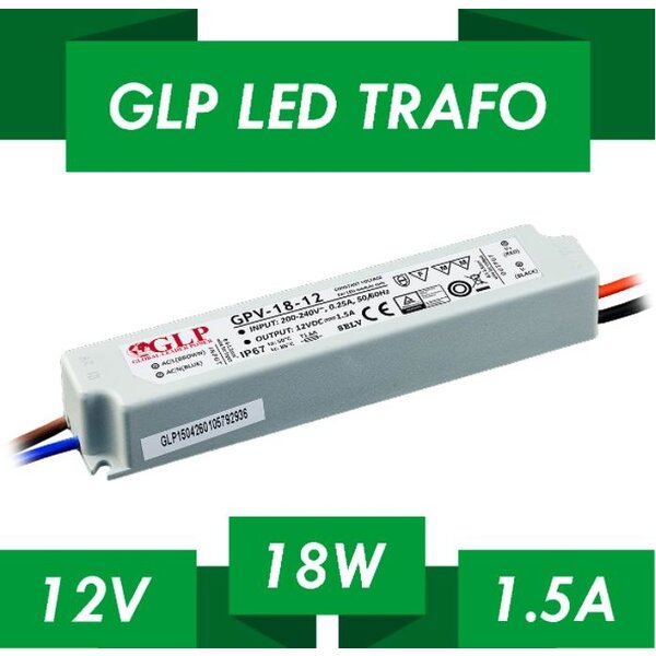 LED voeding 18W 12VDC 1,5A CV - Waterdicht IP67 - GLP GPV-18-12 -   de nummer 1 in LED lichtlijnen