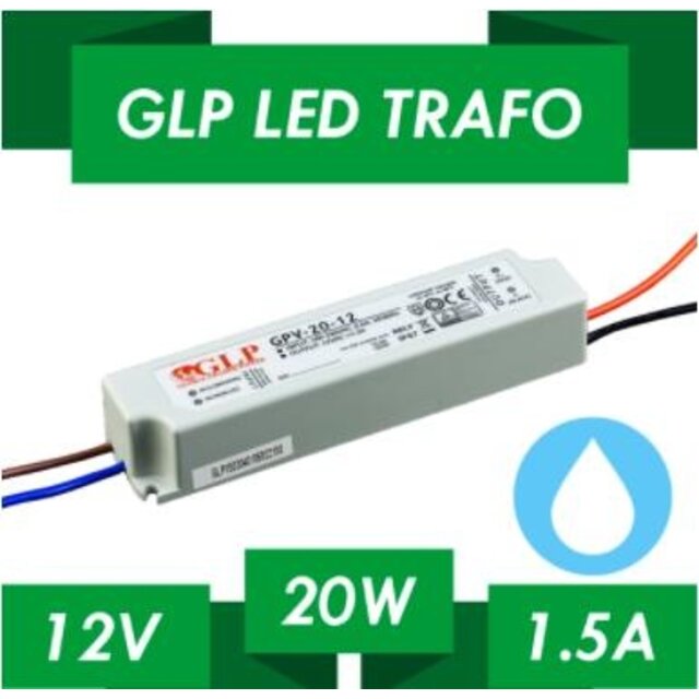 LED voeding 20W 12VDC 2A CV - Waterdicht IP67 - GLP GPV-20-12