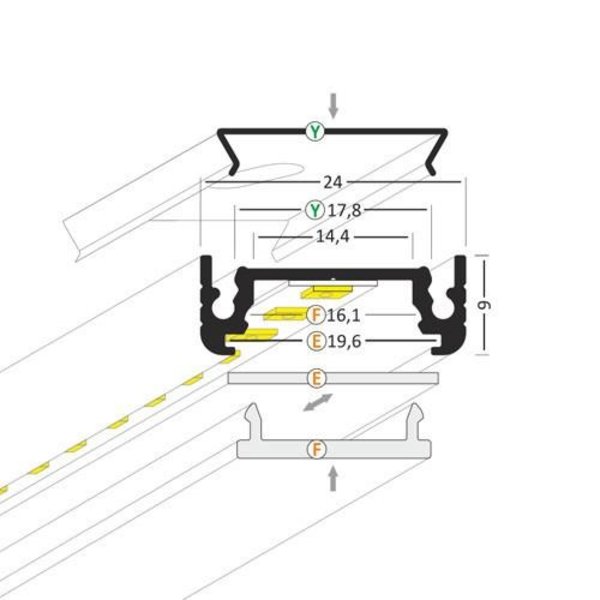 Luksus LED profielen Zwart LED profiel inclusief afdekking 24mm x 9mm - 09ZWART