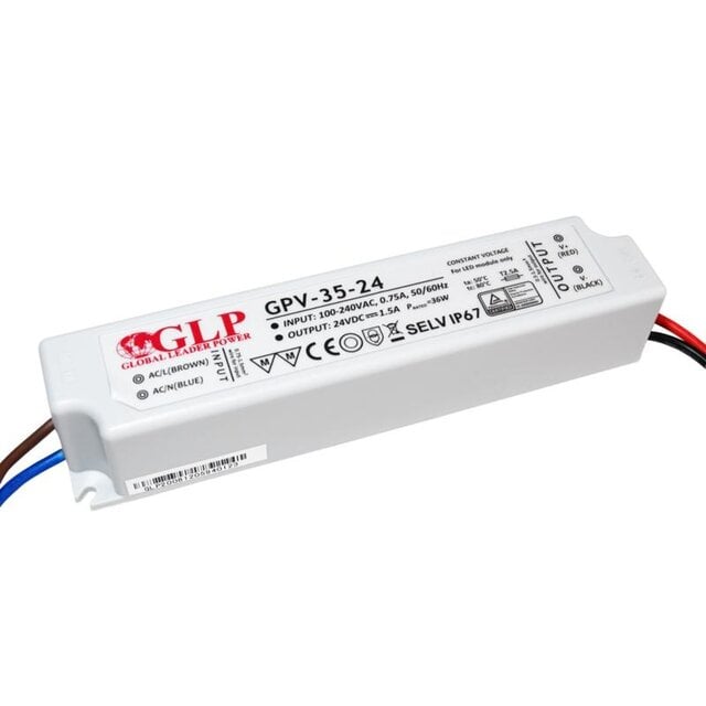 LED voeding 35W 24VDC 1,5A CV – Waterdicht IP67 – GLP GPV-35-24