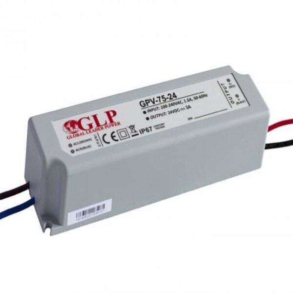 GLP LED voeding  LED voeding 75W 24VDC 3A CV – Waterdicht IP67 – GLP GPV-75-24