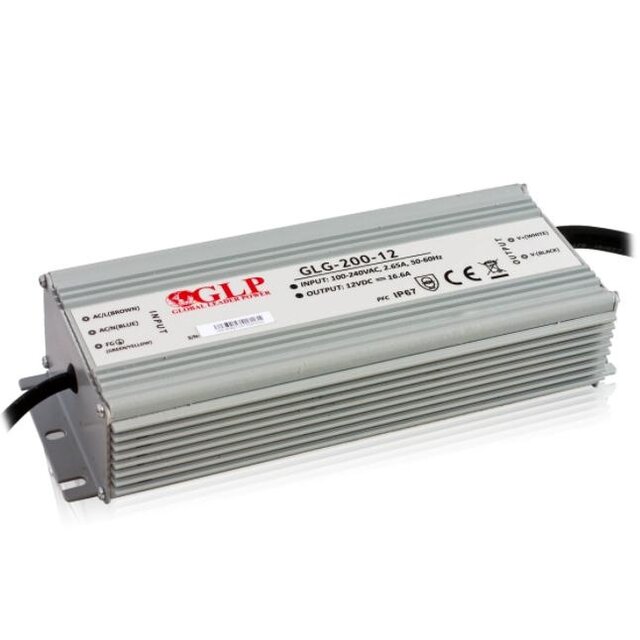 LED voeding 200W 12VDC 16,6A CV - Waterdicht IP67 - GLP GPV-200-12