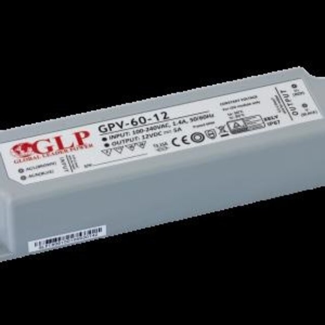 LED voeding 60W 12VDC 5A CV - Waterdicht IP67 - GLP GPV-60-12