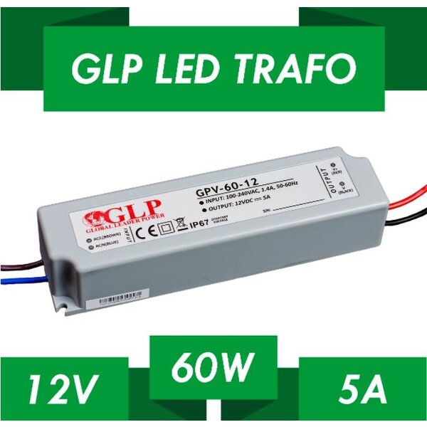 GLP LED voeding  LED voeding 60W 12VDC 5A CV - Waterdicht IP67 - GLP GPV-60-12