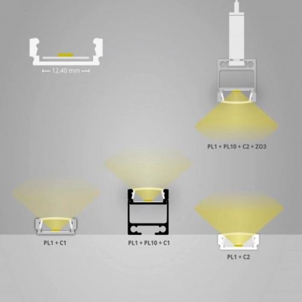 Luksus LED profielen Zwart LED profiel inclusief klikafdekking 16,8mm x 6,47mm - 01ZWART