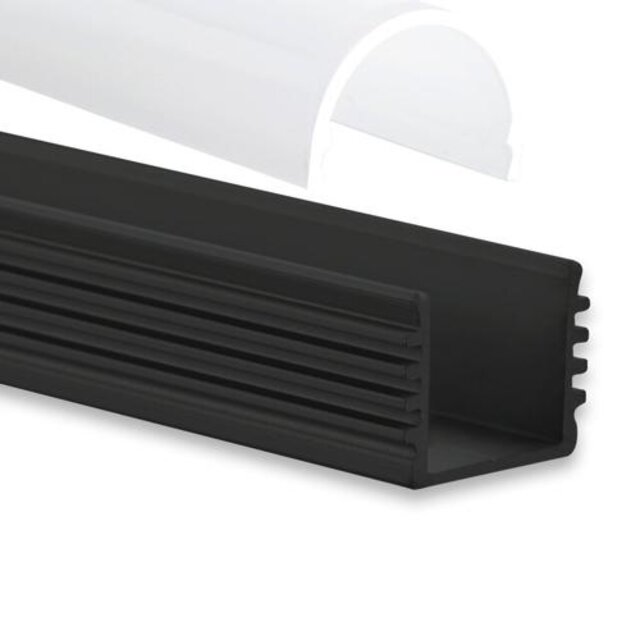 Zwarte LED profiel inclusief half ronde afdekking 16,8mm x 20,84mm - 05.2ZWART
