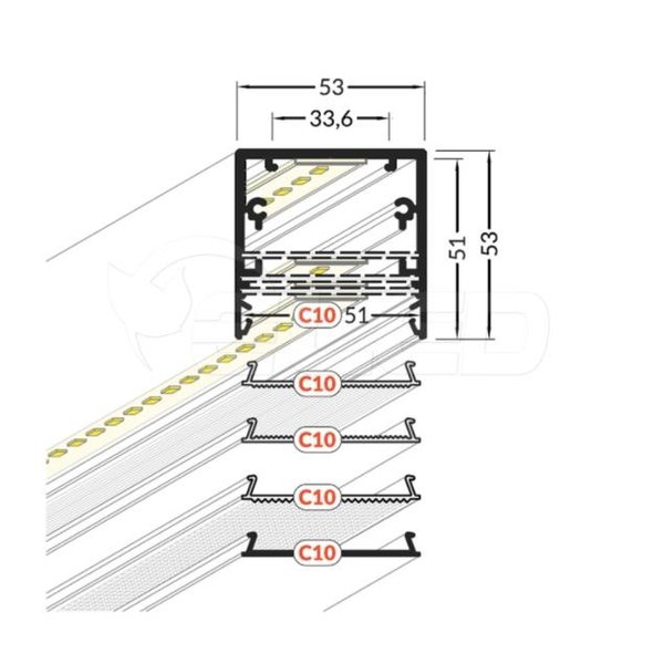 Luksus LED profielen LED profiel XL inclusief afdekking 53mm x 53mm - XL53ALU