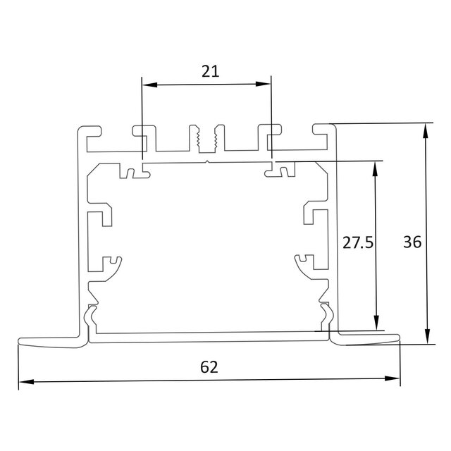 Aluminium LED profiel met afdekking 2 meter 62mm x 36mm - PN20