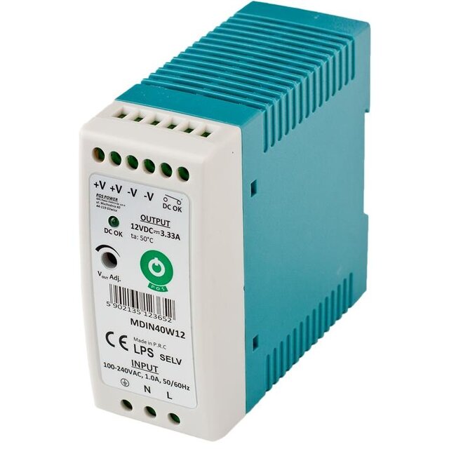 DIN Rail LED voeding 40 watt 12 volt 3,33 Ampère – IP20 - MDIN40W12