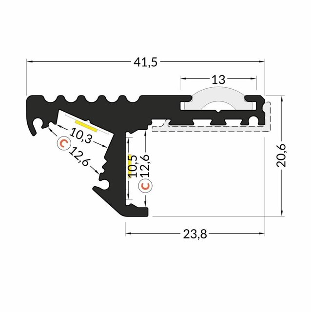 LED strip trapprofiel inclusief afdekking 41,5mm x 20,6mm - D10