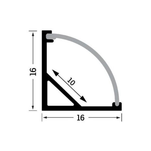 Luksus LED profielen LED hoekprofiel inclusief kwart ronde klikafdekking 16mm x 16mm - C10ALU