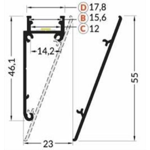 Luksus LED profielen LED wandprofiel 55mm x 23mm W12ALU