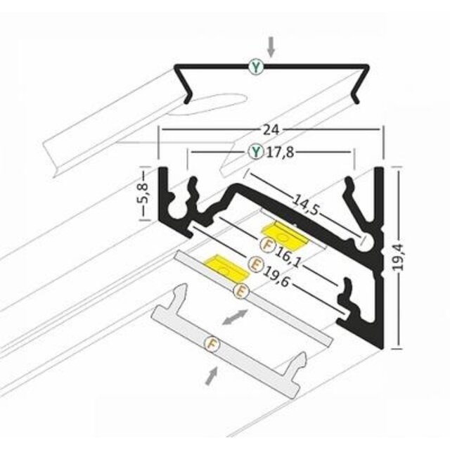 LED hoekprofiel 24mm x 19,4mm C21ALU