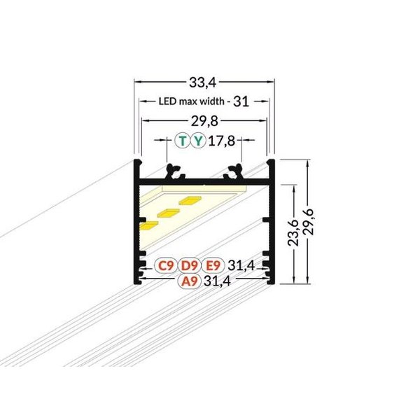 Luksus LED profielen LED XL profiel inclusief afdekking 33,4mm x 29,6mm - XL11ALU