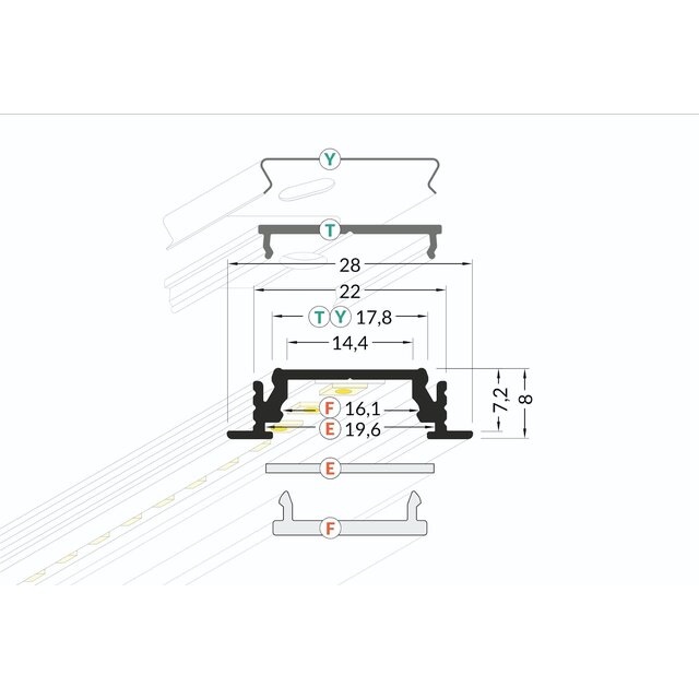 Wit LED inbouw profiel 24mm x 8mm - 09INBOUW-WIT