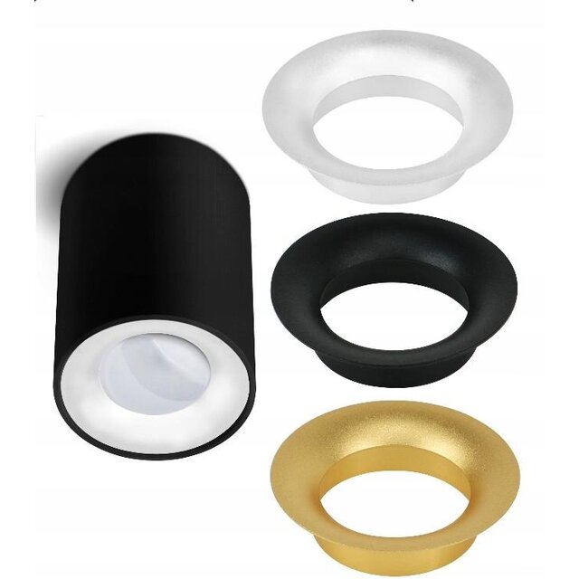 Opbouwspot zwart Ø 80 / 100mm – GU10 – inclusief 3 kleuren binnenringen 1903ZWART TRIO