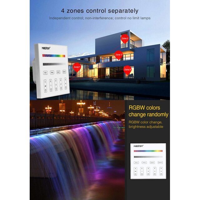 DMX RGBW LED wanddimmer – DMX 512 en Draadloos MIBOXER – X4