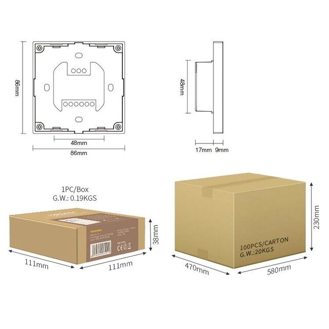DMX RGBW LED wanddimmer – DMX 512 en Draadloos MIBOXER – X4