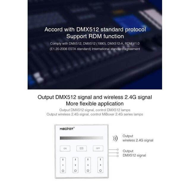 DMX Enkel kleurige LED wanddimmer – DMX 512 en Draadloos MIBOXER – X1