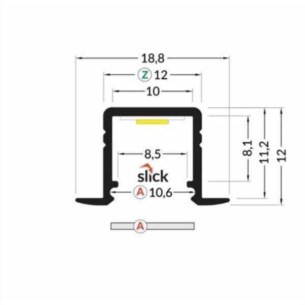 Luksus LED profielen Zwart LED inbouw profiel met klikafdekking 18,80 mm x 12,00 mm – 03.1ZWART