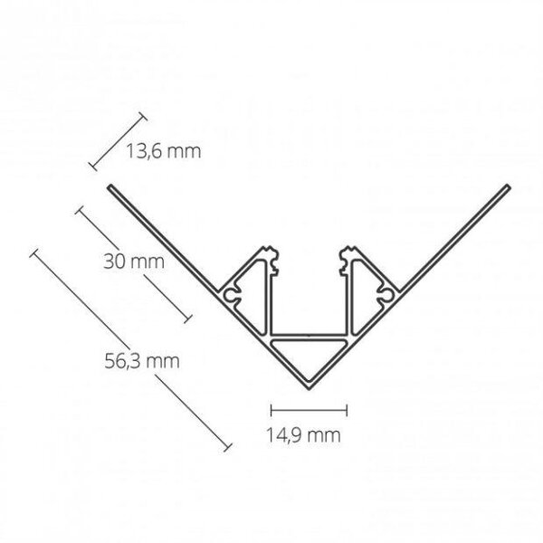 Luksus LED profielen LED gips hoekprofiel 2 meter 37,9 mm x 13,76 mm GIPS23BINNENHOEK