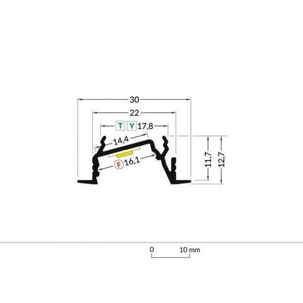 Luksus LED profielen Zwart diagonaal inbouw LED profiel 30 mm x 12.7 mm - C22ZWART