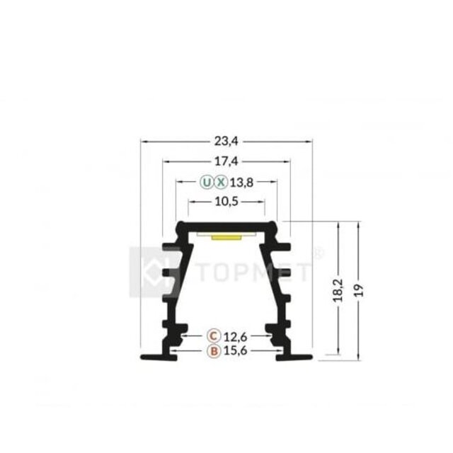 LED plafond profiel inclusief opaal afdekking 23.4 mm x 19 mm - GYPROC10ALU