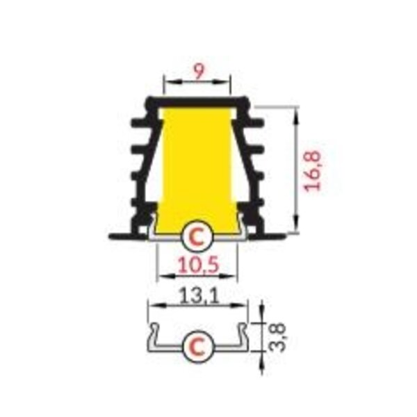 Luksus LED profielen LED plafond profiel inclusief opaal afdekking 23.4 mm x 19 mm - GYPROC10ALU