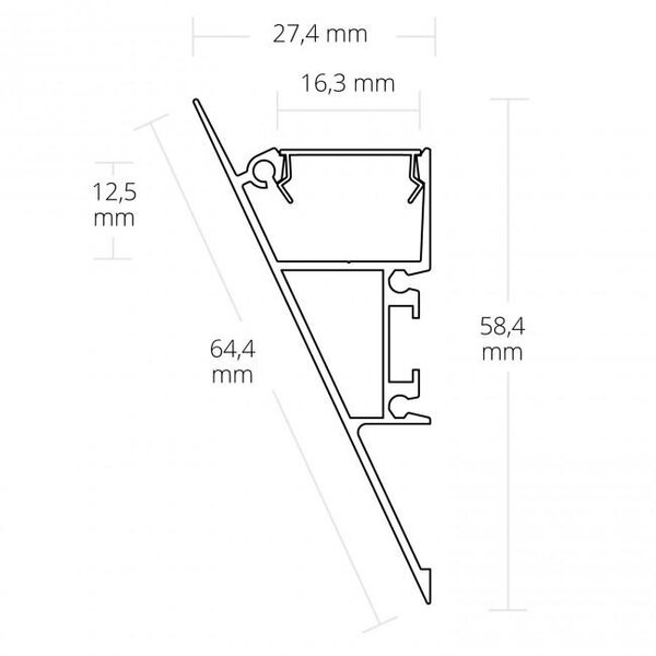 Luksus LED profielen LED wandprofiel inclusief opaal klikafdekking 27.4 mm x 58.4 mm – W13ALU