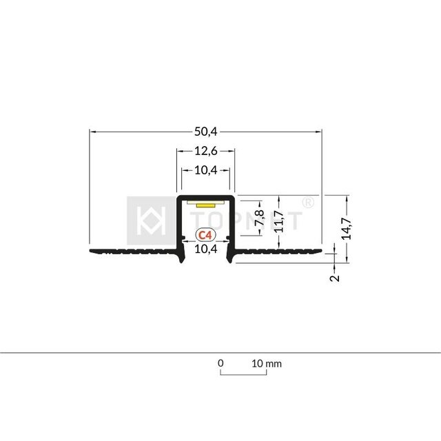 LED plafond profiel inclusief opaal klikafdekking 50,4 mm x 14,7 mm – Trimless10ALU