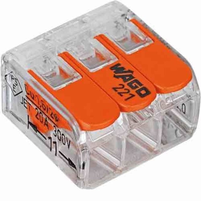 WAGO 221-413 Lasklem voor 3 kabes - 3 draads - kabel splitter - WAGO